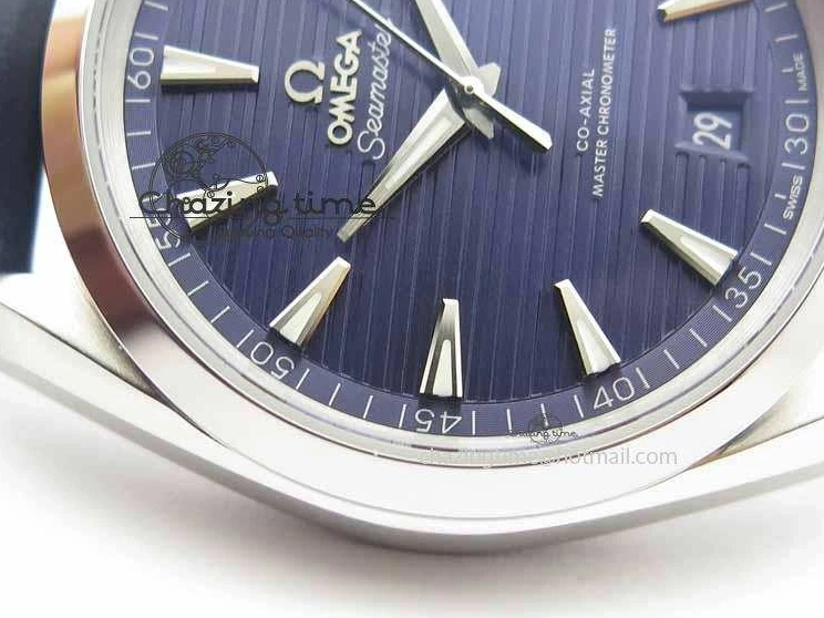 0126 Affordable 2017 Aqua Terra SS XF Best Edition Blue Textured Dial On Blue Leather Strap A 8159